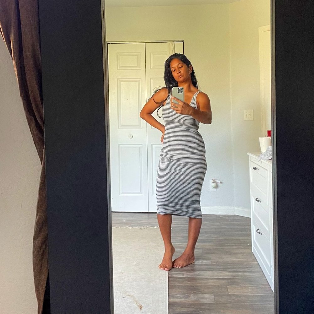 DIVIDED H&M Midi Dress Gray and Black Stripes Size M